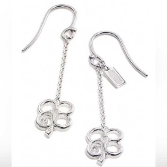 COACH Sterling Silver Four Leaf Clover Earrings With Crystals - Picture 1 of 3